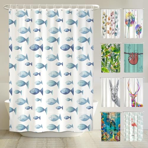 Blaue Fische Anti-Schimmel Duschvorhang mit ökologischem Design und Beschwerter Saum für ein hygienisches Badezimmer