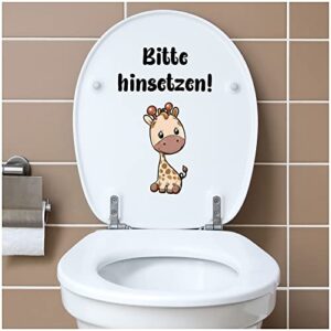 Selbstklebender Aufkleber mit Giraffenmotiv für den Toilettensitz oder Spülkasten im Badezimmer, lustiger Spruch: Bitte hinsetzen!