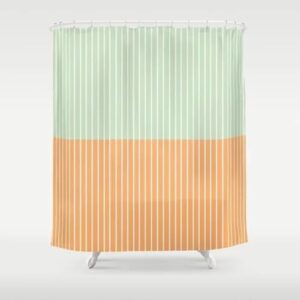 Duschvorhang mit grünen und gelben Streifen, modernes Design für Badezimmer, wasserdicht und waschbar