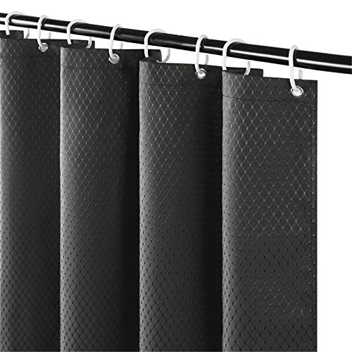 Duschvorhang aus Stoff - Schwerer Badvorhang Wasserdicht Waschbar Anti-schimmel für Bad Badewanne in Badzimmer 180x180cm Waffel mit 12 Duschringen Dunkelgrau