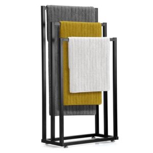 Hanamura Handtuchhalter Stehend - Schwarzer Handtuchständer mit 3 Stangen, rutschfest und kratzfrei für Badezimmer
