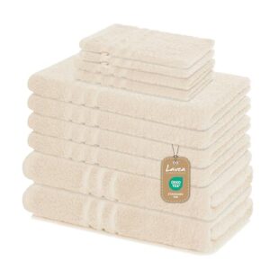 Lavea 10-teiliges Handtuch Set Elena, 100% Baumwolle - 4 x Handtuch, 2 x Duschtuch, 2 x Gästetuch, 2 x Waschhandschuh, Frottee Handtücher Set weich, saugstark & pflegeleicht, Bad & Gäste