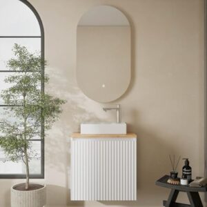 Planetmöbel Badmöbel Set Waschtisch mit Unterschrank und Badspiegel mit Beleuchtung für moderne Badezimmer