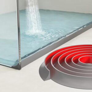200CM Schwallschutzleiste Dusche Selbstklebend, Duschdichtung Schwallschutz, Duschwasserstop für rahmenlose Duschtür, Silikon Duschschwelle Wassersperre für Dusch boden, Wasserdamm für Bad und Küche (Grau)