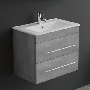 Badschrank mit 2 Schubladen, Waschtisch mit Unterschrank und Keramik-Waschbecken für ein kleines Badezimmer