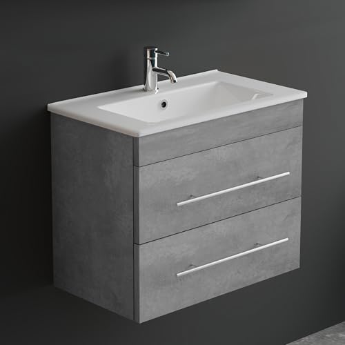 Badschrank mit 2 Schubladen, Waschtisch mit Unterschrank und Keramik-Waschbecken für ein kleines Badezimmer