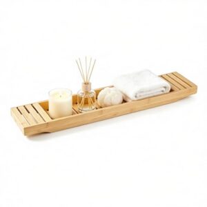 Bamboo Badewannenablage mit Gitterdesign für Standardbadewannen, stabil und rutschfest, naturbelassenes Holz, ideal für Badezimmerdekoration