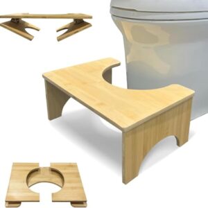Bamboo WC Hocker für Erwachsene, klappbar, Holzfarbe, 35° Neigungswinkel, mit Anti-Rutsch-Pads, feuchtigkeitsbeständig, zur Darmgesundheit