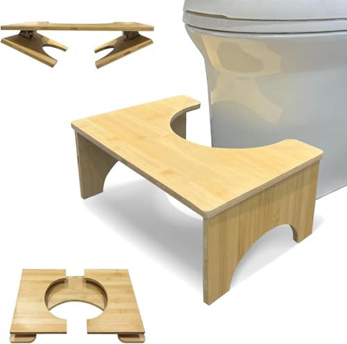 Bamboo WC Hocker für Erwachsene, klappbar, Holzfarbe, 35° Neigungswinkel, mit Anti-Rutsch-Pads, feuchtigkeitsbeständig, zur Darmgesundheit