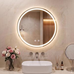 Clevich Badspiegel mit Beleuchtung, LED Spiegel mit 3 Lichtfarben und Dimmfunktion, gehärtetes Glas, Touch-Schalter und Memory-Funktion für das Badezimmer