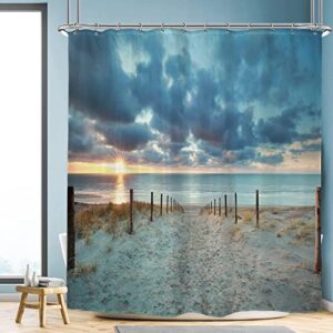 Strand-Duschvorhang mit tropischen Palmen, Sonnenuntergang und Ozeanwellen, blickdichte Abdeckung für Dusche, 200x230cm