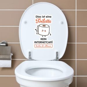 Witziger Deko-Aufkleber für den WC Deckel in einem Badezimmer, selbstklebend und lustig