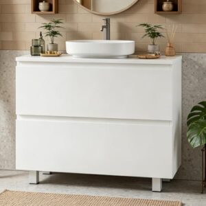 Waschbeckenunterschrank mit 2 großen Schubladen, ideal für Badezimmer, weiß, viel Stauraum