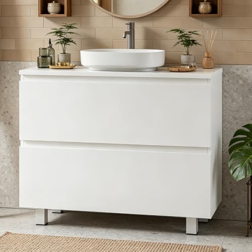 Waschbeckenunterschrank mit 2 großen Schubladen, ideal für Badezimmer, weiß, viel Stauraum