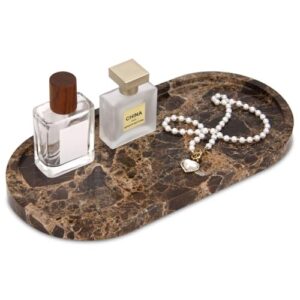 Elegantes Marmor Tablett für Badezimmer oder Schminktisch, Dekorative Abweichungen in Maserung und Farbe, 100% Naturmarmor, vielseitige Verwendungsmöglichkeiten