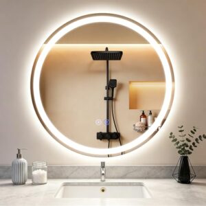 Badezimmerwandspiegel mit LED-Beleuchtung und Entfogger-Funktion, 50 cm runder Badspiegel für ein perfektes Beleuchtungserlebnis im Badezimmer.