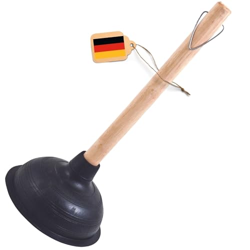 Effektiver Abflusskolben für Toiletten und Bad mit Holzstiel und Metallaufhänger, 14,5 cm Durchmesser