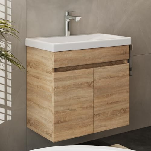 Modernes Badmöbel Set mit Planetmöbel Waschbecken und Unterschrank in Sonoma Eiche, ideal für jeden Raum, langlebig und widerstandsfähig