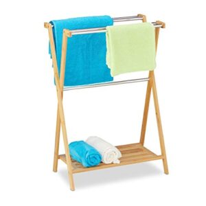 Stehender Handtuchhalter aus Bambus und Edelstahl mit 5 Sprossen, ideal für das Bad oder Schlafzimmer