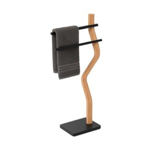 Relaxdays Handtuchständer aus Metall und Holz für das Bad, schwarz und Naturfarbe, ideal zum Aufhängen von Hand- und Duschtüchern oder als dekorativer Standhandtuchhalter