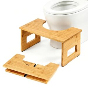 Ergonomischer WC Hocker aus Bambus Holz für Erwachsene, Toilettenhocker mit Anti-Rutsch-Pads und ergonomischer 35°-Hockposition