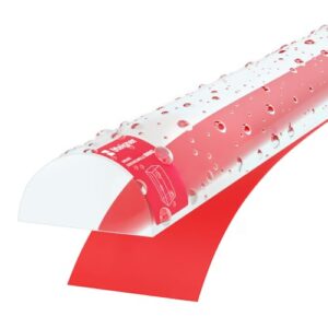 Eine hochwertige Schwallschutzleiste aus transparentem Acryl, die als selbstklebender Halbrundstab 80 cm lang ist und als perfekter Schutz vor austretendem Duschwasser dient.