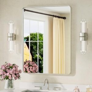 Eleganter Wandspiegel 60x80 cm Nickel ohne Beleuchtung für Badezimmer, Metallrahmen und gehärtetes Glas