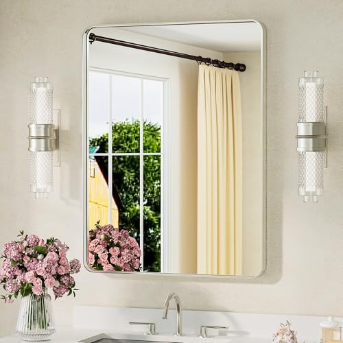 Eleganter Wandspiegel 60x80 cm Nickel ohne Beleuchtung für Badezimmer, Metallrahmen und gehärtetes Glas