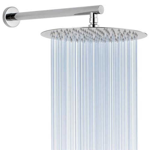 Klassischer Regenduschkopf mit Verlängerungsarm aus Edelstahl, Rund Duschkopf mit hohem Durchfluss für das Badezimmer (30cm Duschkopf mit 38cm Duscharm)