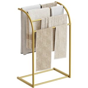 YATINEY 4-stufiger Handtuchständer, freistehender Handtuchhalter mit gebogener Oberseite und metallischem Gestell für Handtücher, Bade- und Deckenbetten, Schals und Küchenwickel, perfektes Bademöbel für ein sauberes und organisiertes Badezimmer