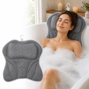Badewannenkissen für die Badewanne mit 6 starken Saugnäpfen und 4D-Air-Mesh-Technologie, ideal für Nacken und Rücken im Badezimmer oder Home Spa, grau