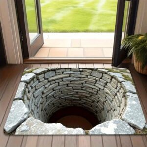 3D Teppich mit optischer Täuschung, der einen Endlosabgrund simuliert. Fußmatte für Innenräume und Außenbereiche, geeignet für Badezimmer, Küche und Eingangsbereiche.