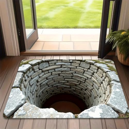 3D Teppich mit optischer Täuschung, der einen Endlosabgrund simuliert. Fußmatte für Innenräume und Außenbereiche, geeignet für Badezimmer, Küche und Eingangsbereiche.
