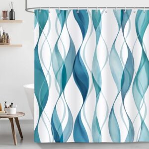 Moderner Duschvorhang in Blau und Grün, gestreiftes Design, 180 x 200 cm, anti-Schimmel, wasserdicht, Polyester-Stoff, waschbar, Bad-Vorhänge für Badzimmer mit 12 Haken