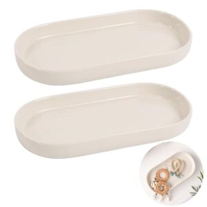 Deko Tablett Ceramics Beige, 2 STK Keramik-Tabletts für Badezimmer, Küchen und Esszimmer, Kosmetiktablett als Dekoration oder Aufbewahrungsmöglichkeit für Schminkartikel und mehr