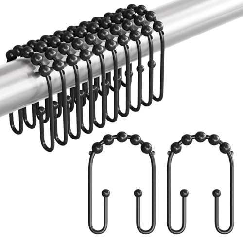 12 Stück schwarze Duschvorhanghaken mit doppelten Haken und rostbeständigem Metall für Bad und Dusche