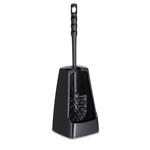 Klobürste mit Behälter halbseitig geöffnet, 38 cm, Toilettenbürste WC Bürstengarnitur Levin schwarz für gründliche Reinigung der Toilette