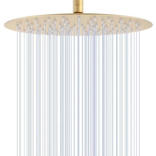 KINLIV 30CM Rund Regendusche Duschkopf Gold, 12 Zoll Wasserfall Duschkopf Wassersparend, Ganzmetall-Edelstahl 304, Decken Regenduschköpfe mit 120 Anti-Verstopfungs-Silikondüsen