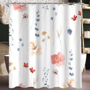 Duschvorhang 180x180 cm Koralle Blume, Beschwerter Saum Antischimmel, Wasserabweisend, Waschbar Polyester Badevorhänge mit 12 Ösen und Duschvorhangringe für Badezimmer, Badewanne