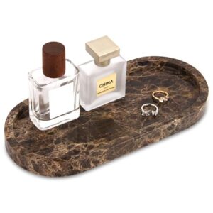 Marmor Badezimmer Tablett Oval, Dunkelbraun, 25 x 12 x 2 cm - Dekorative Accessoire für Ihren Waschtisch oder Ihre Ablage