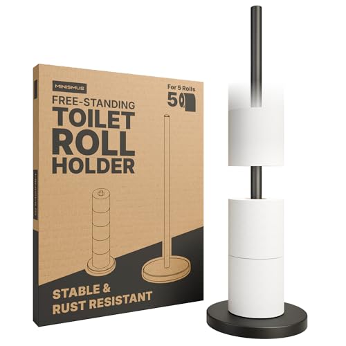 Minismus Toilettenpapierhalter stehend mit beschwerter Basis aus Edelstahl, bietet Platz für bis zu 5 Ersatzrollen