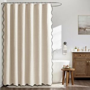 MIULEE Duschvorhang 180x200 Leinen Texturiert Gewellter, Duschvorhang Beige mit Schwarzen Rand Hotel Luxus Wasserdicht Duschvorhänge, Antischimmel Waschbar Stoff Badvorhang für Badezimmer mit 12 Ringe