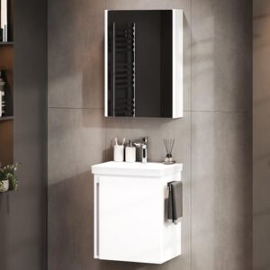 Planetmöbel Waschtisch mit Unterschrank 50 cm inkl. Spiegelschrank 50cm, Badmöbel Set mit Waschbecken, hängend, weiß