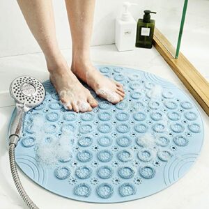 PVC Massage-Badematte, 55 x 55 cm, blau, rutschfest, Badezimmermatte mit Ablauflöchern und Saugnäpfen für den Badbesuch