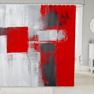 Abstrakter Duschvorhang in Rot für Badezimmer, moderne Kunst, Wasserfest, Textil, Dekoration für Badewanne
