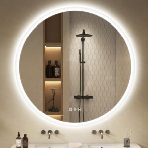 S'bagno Bluetooth Runder-Badspiegel mit Beleuchtung 100 cm - innovativer und praktischer Badspiegel mit rundum beleuchteter Oberfläche für klare Reflexion und optimierte Haar- und Gesichtsreinigung