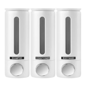 Shampoo- und Spülungsspender für Badezimmer, 3 Kammern, weiß, Duschspender ohne Bohren, ideal für Shampoo, Conditioner und Waschmittel