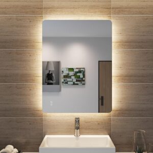Badspiegel mit Beleuchtung, stufenlose Dimmfunktion, 3 Lichtfarben, Touch-Schalter und Memoryfunktion für Badezimmer