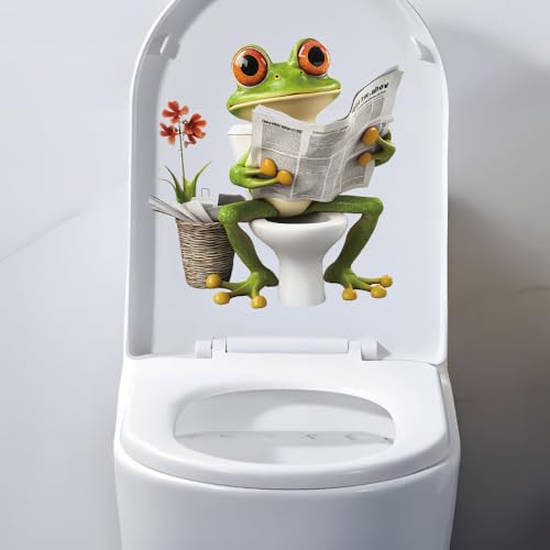 Tiermotiv 3D-Toilettenaufkleber, selbstklebend und wasserdicht mit Frosch und Lotus Motiv für WC und Badezimmer