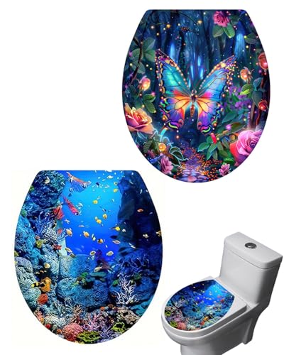Zwei Selbstklebe-Aufkleber für Toilettendeckel, wasserfest und PVC-Material, ovaler Form, passend für Badezimmer